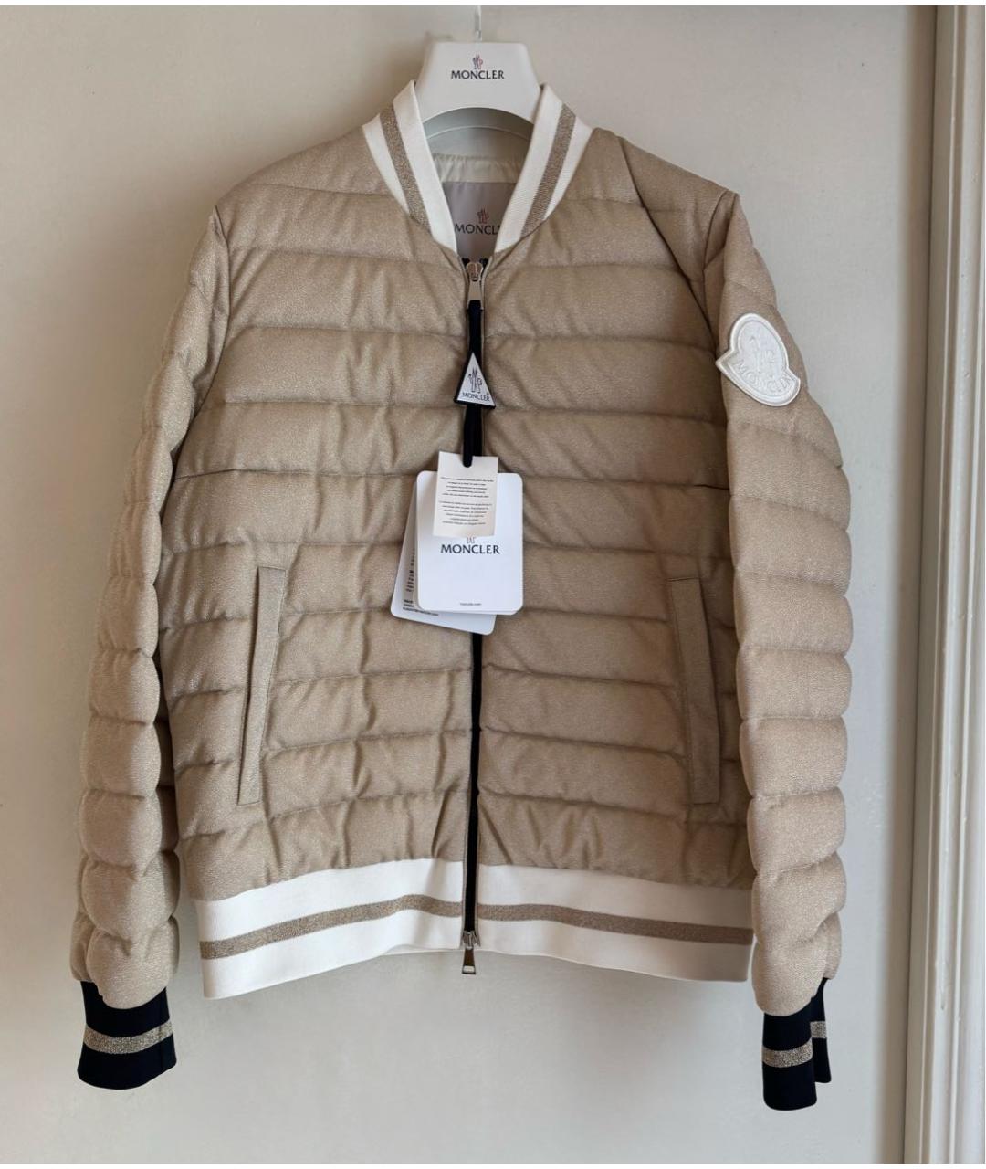 MONCLER Бежевый полиэстеровый пуховик, фото 6