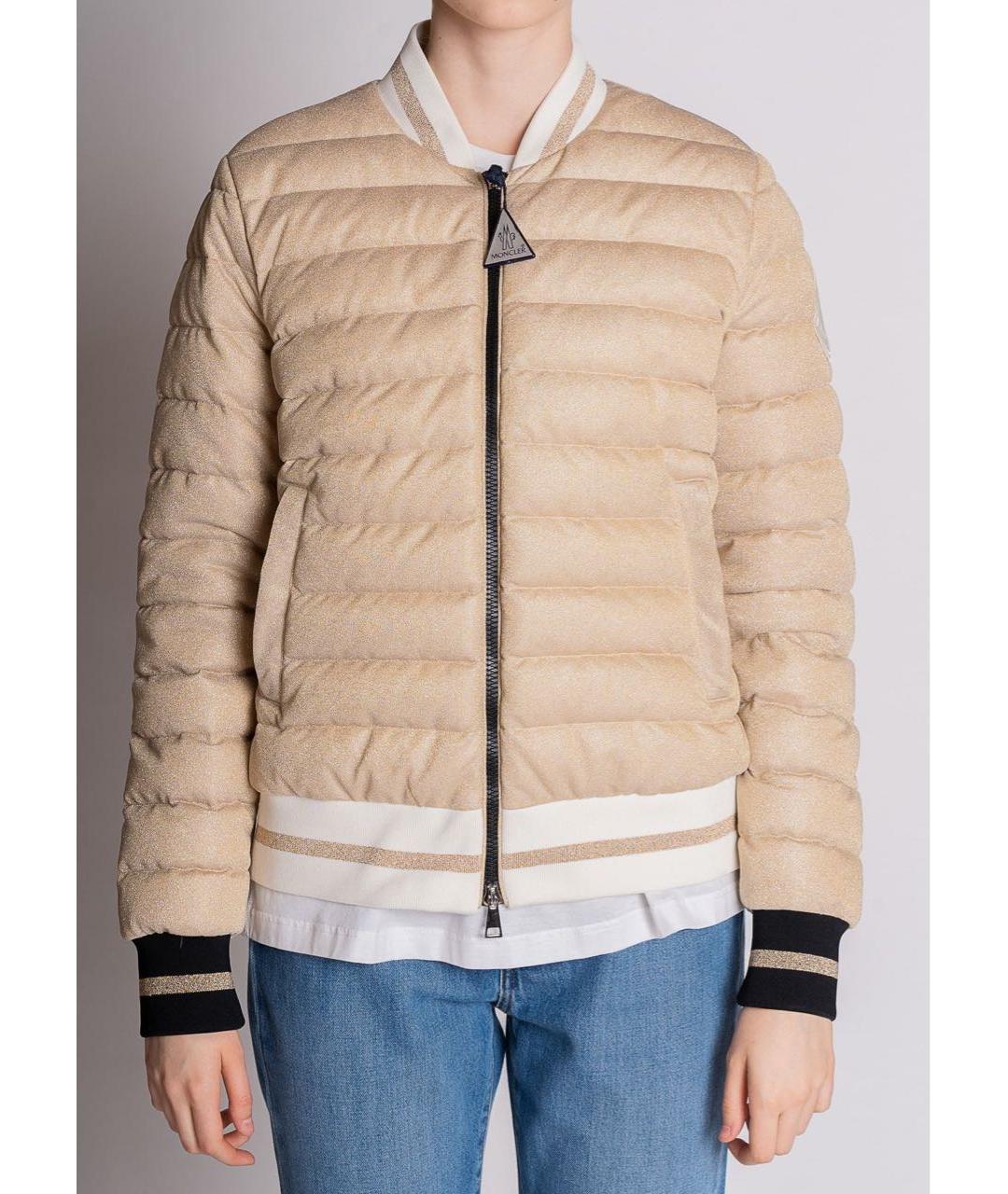 MONCLER Бежевый полиэстеровый пуховик, фото 3