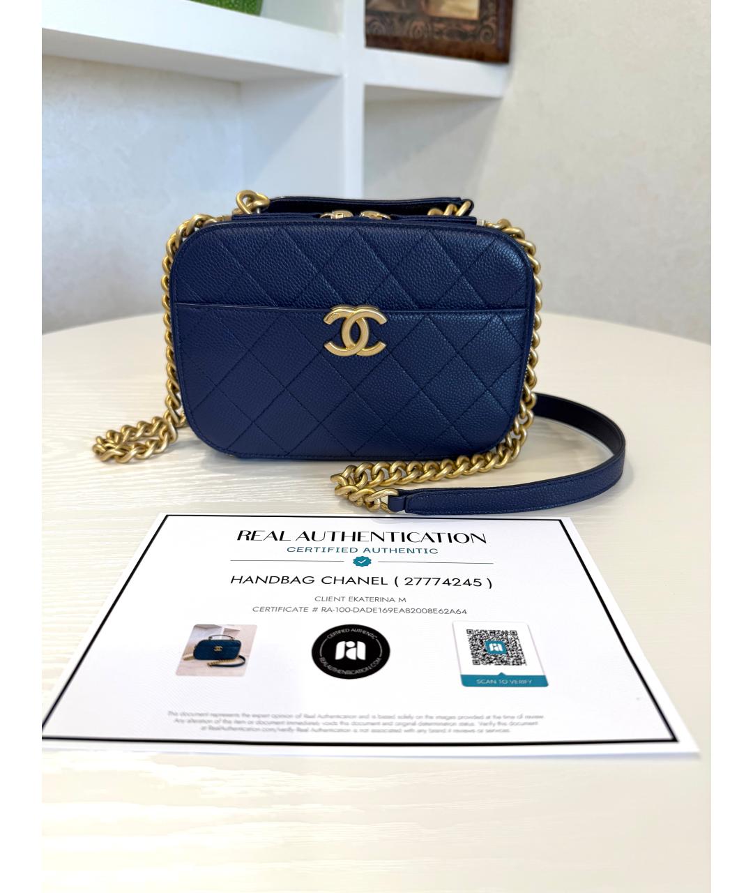 CHANEL Темно-синяя кожаная сумка через плечо, фото 9