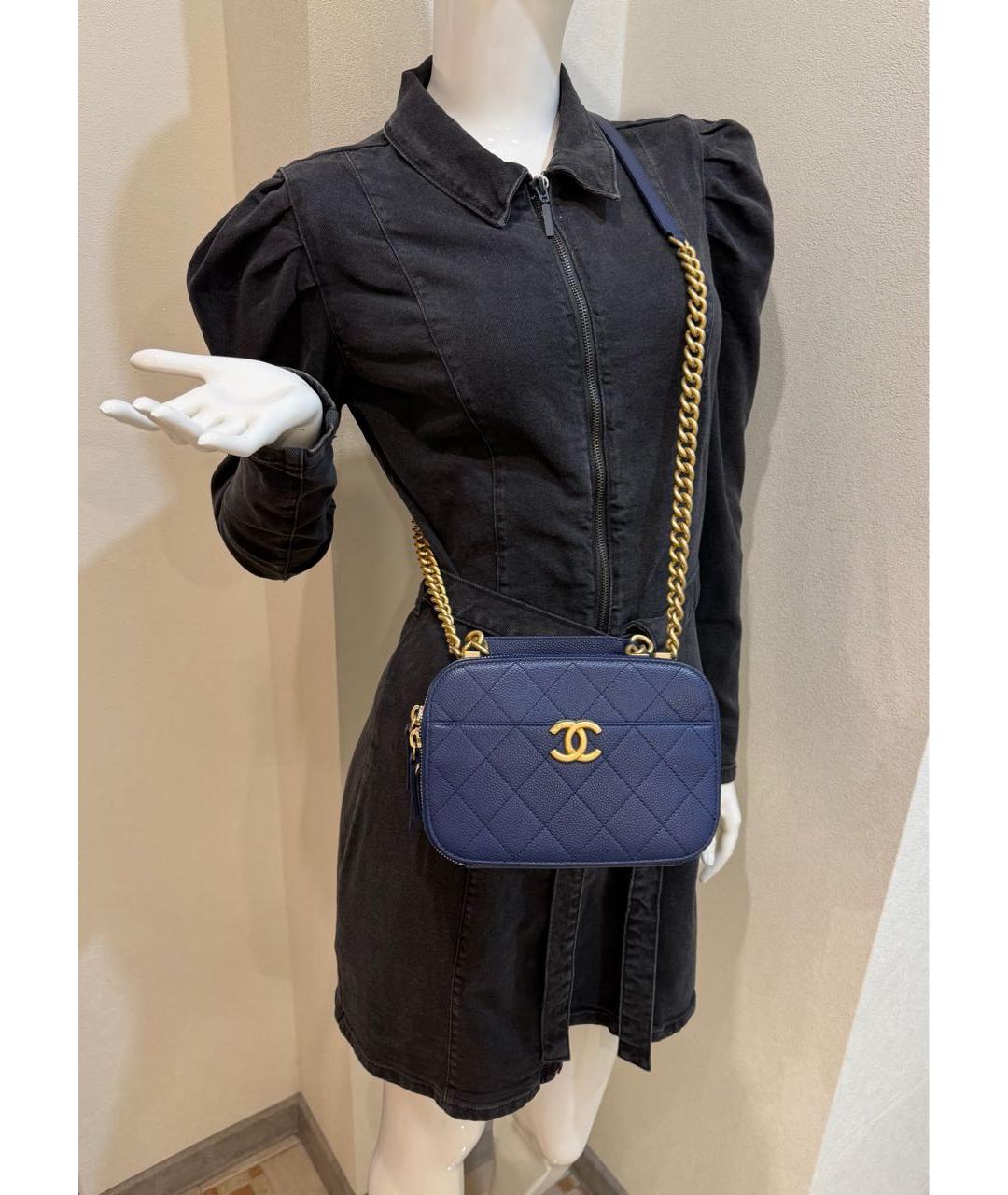 CHANEL Темно-синяя кожаная сумка через плечо, фото 7