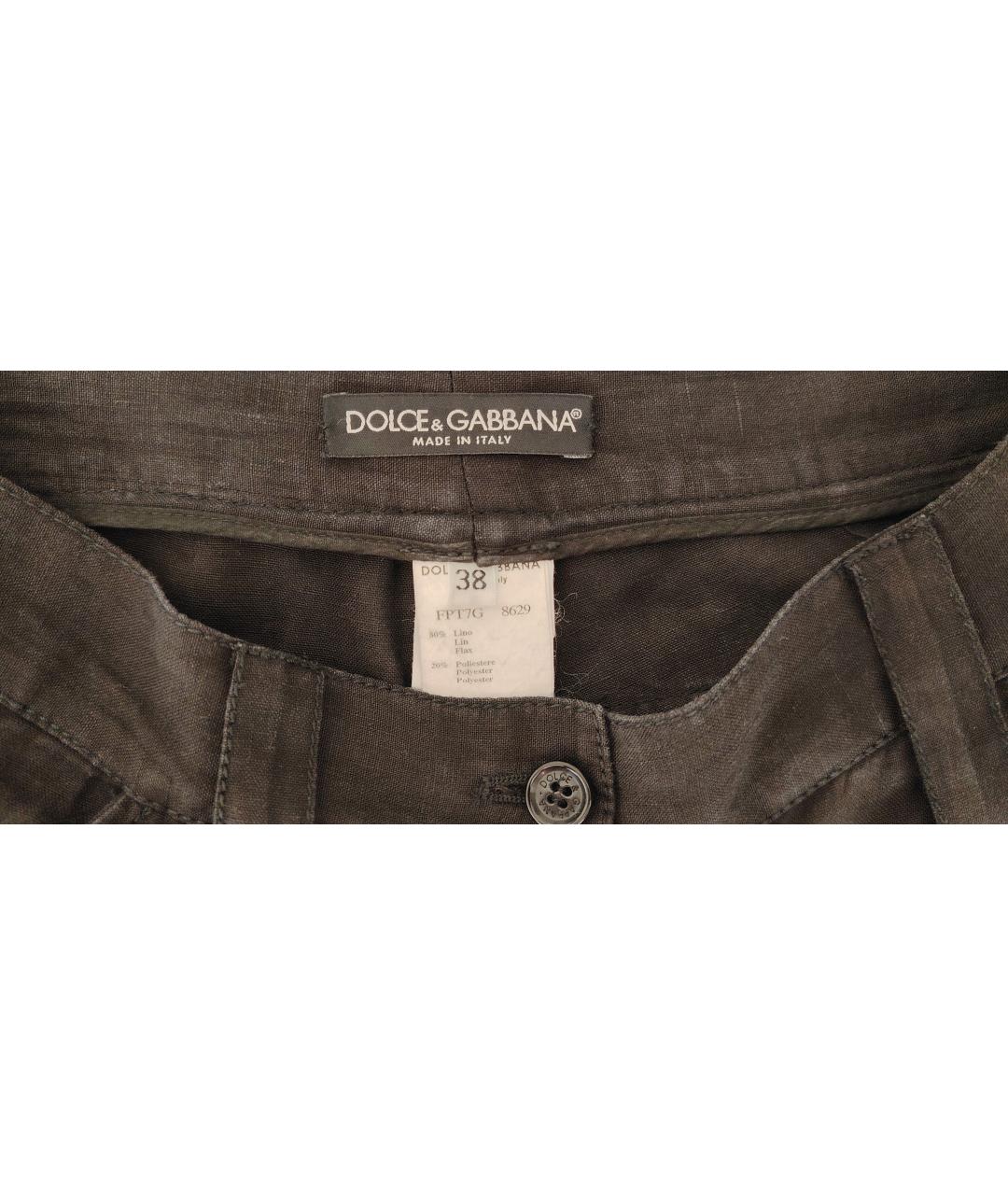 DOLCE&GABBANA Черные льняные прямые брюки, фото 3
