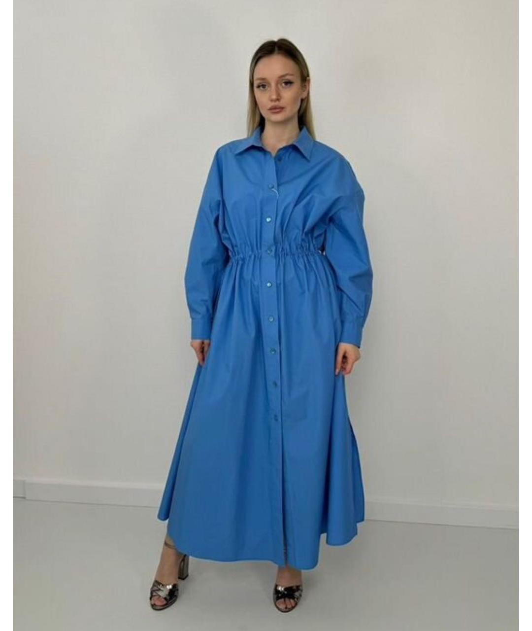 MAX MARA Голубое хлопковое повседневное платье, фото 7