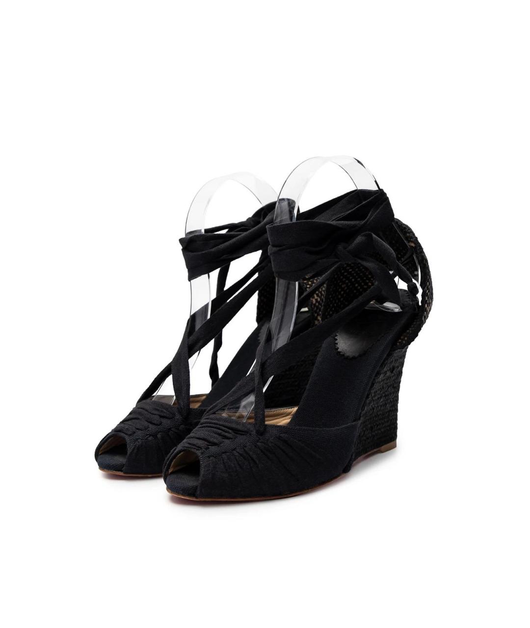 CHRISTIAN LOUBOUTIN Черные текстильные босоножки, фото 2