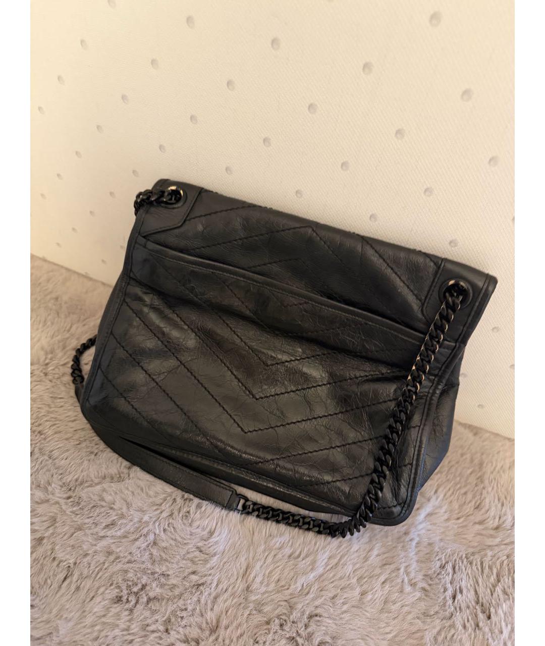 SAINT LAURENT Черная кожаная сумка с короткими ручками, фото 2
