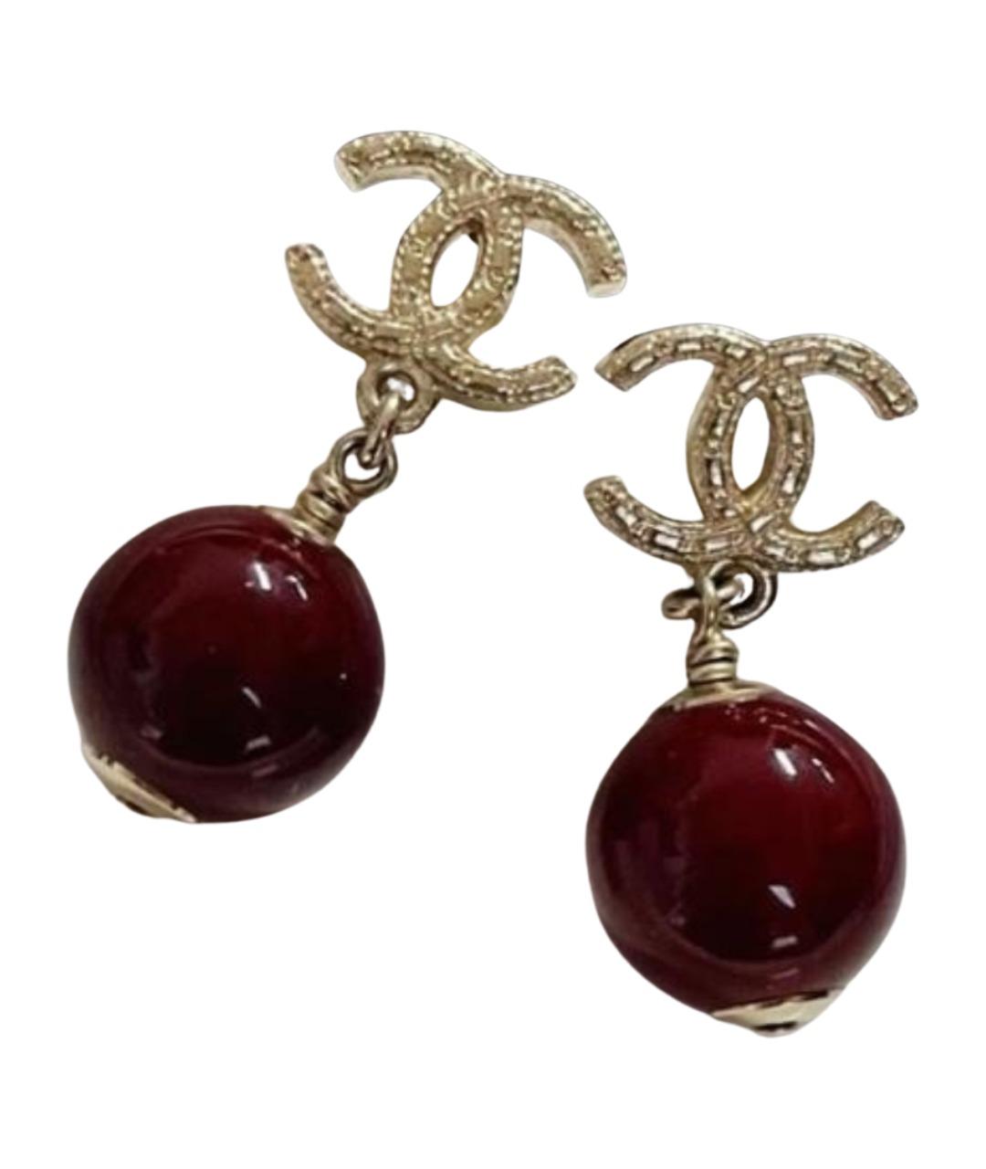 CHANEL Бордовые металлические серьги, фото 1