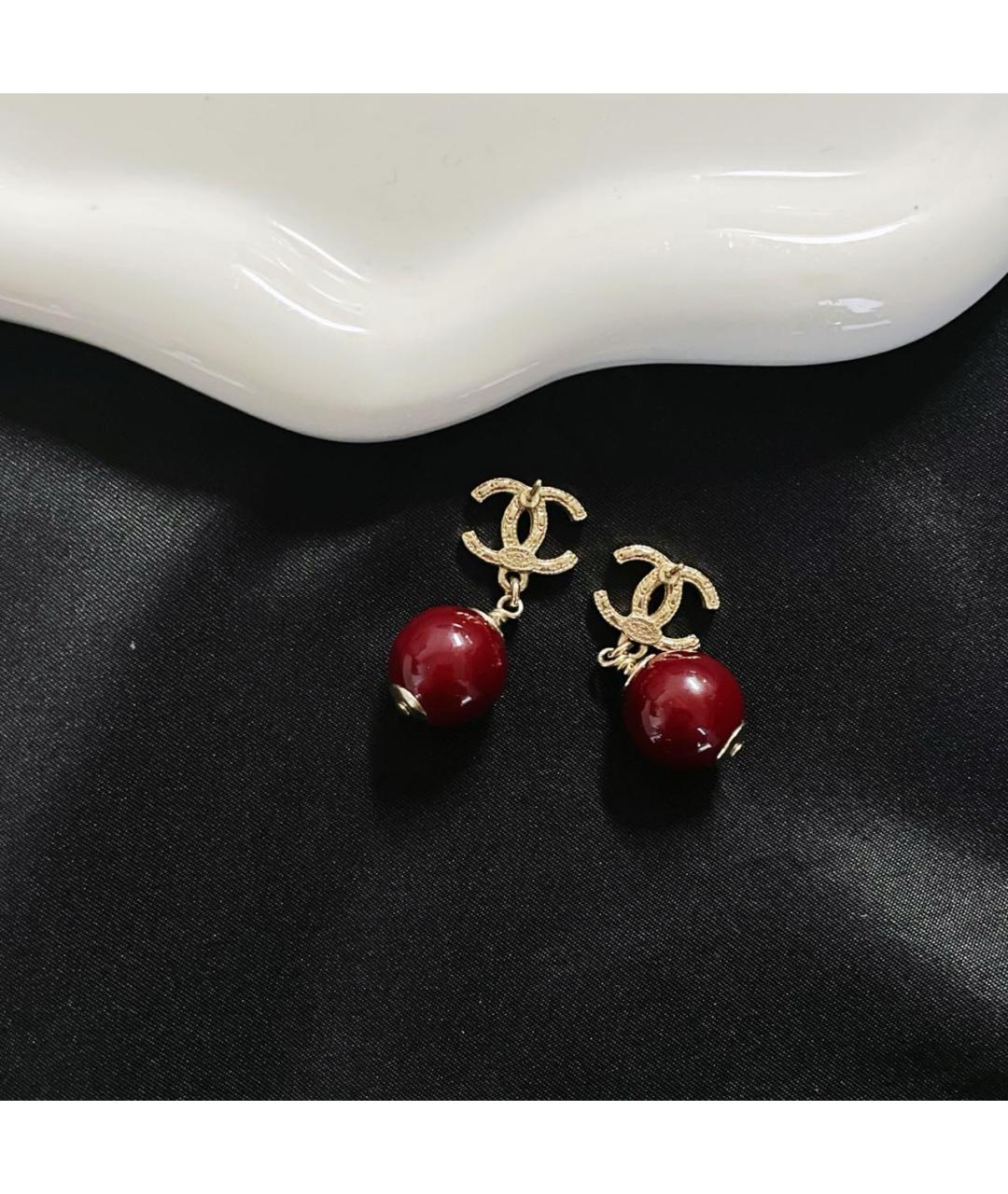 CHANEL Бордовые металлические серьги, фото 3