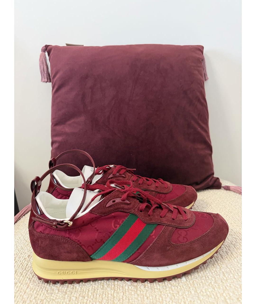 GUCCI Бордовые текстильные кроссовки, фото 7