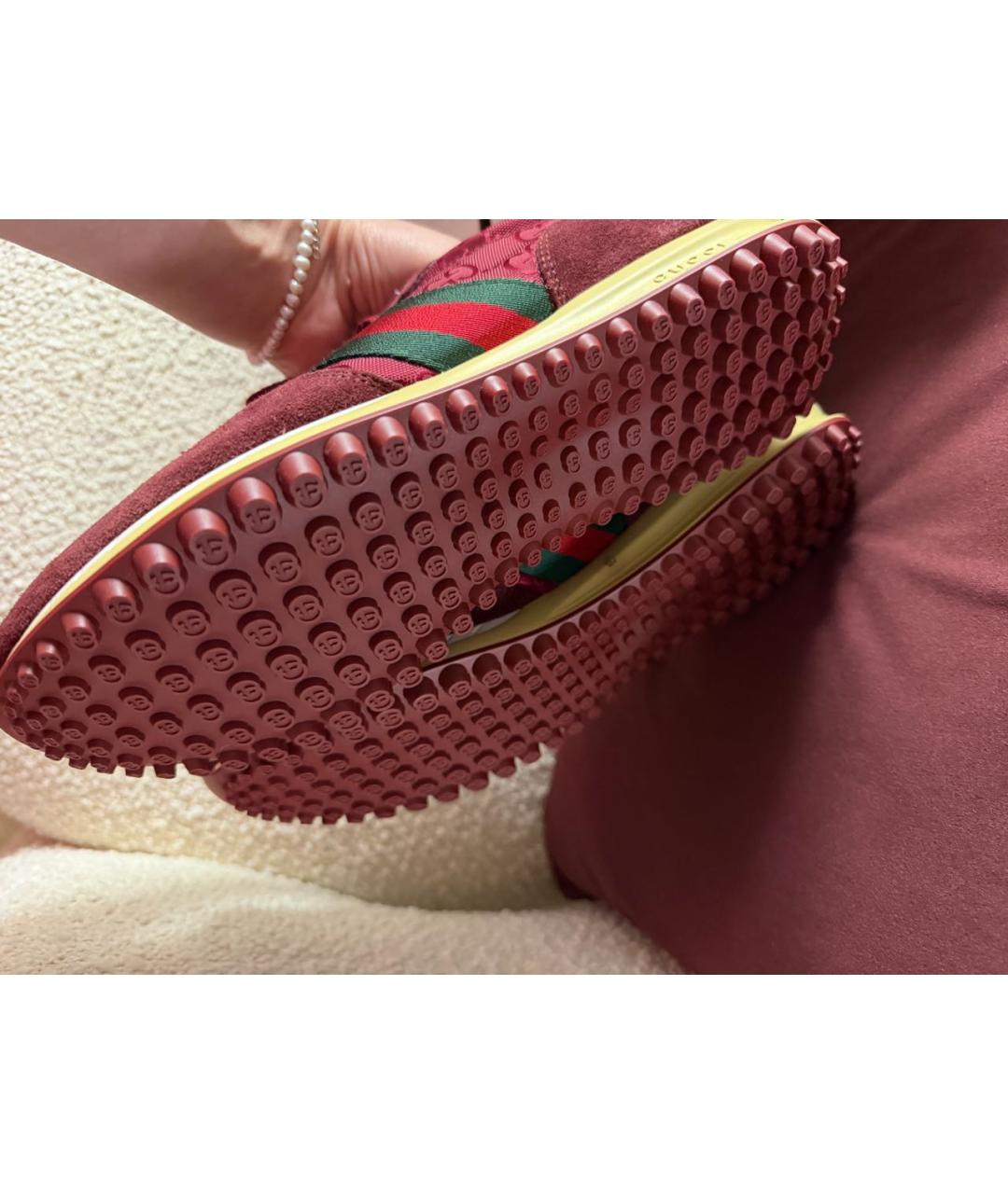 GUCCI Бордовые текстильные кроссовки, фото 5