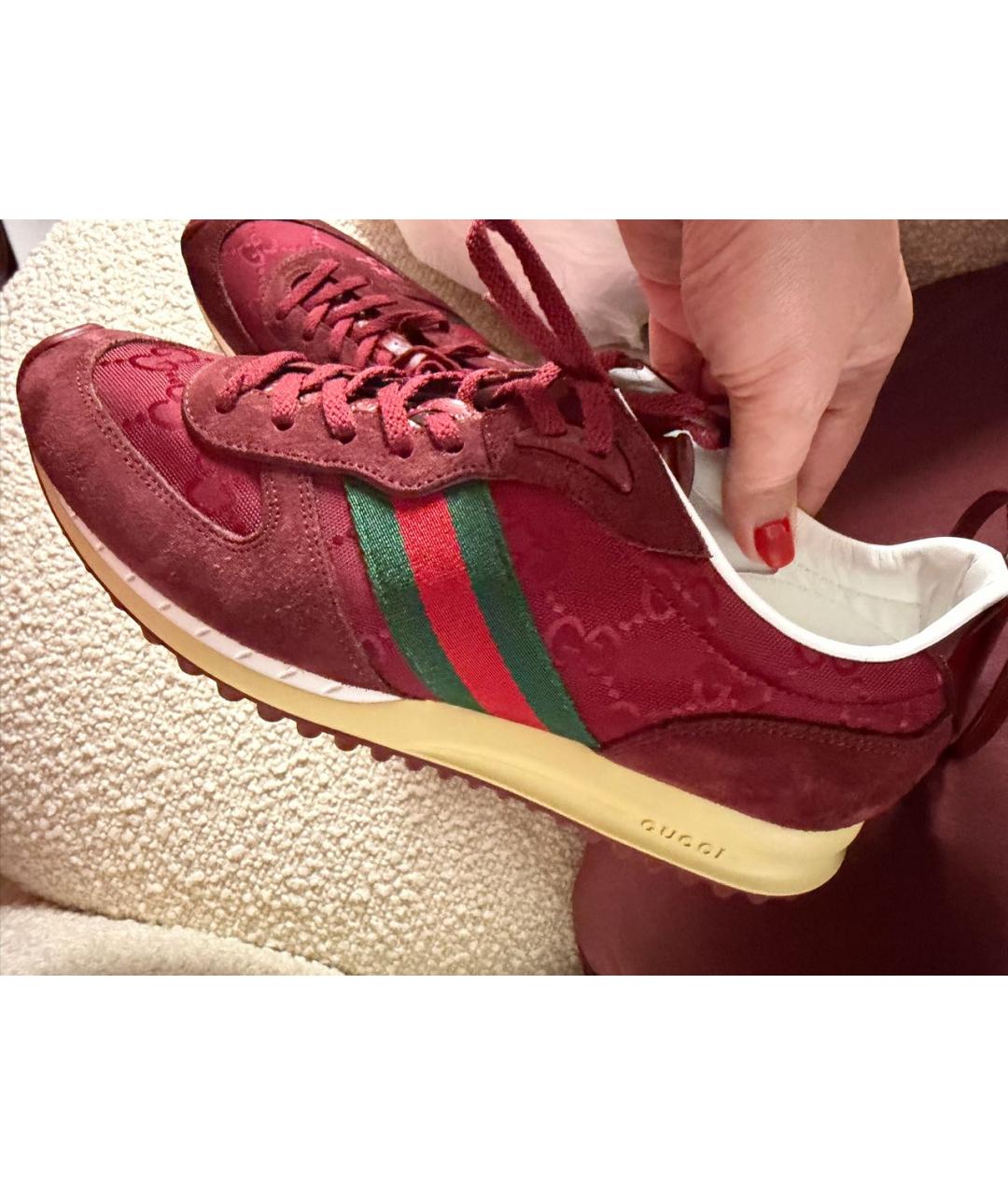 GUCCI Бордовые текстильные кроссовки, фото 6