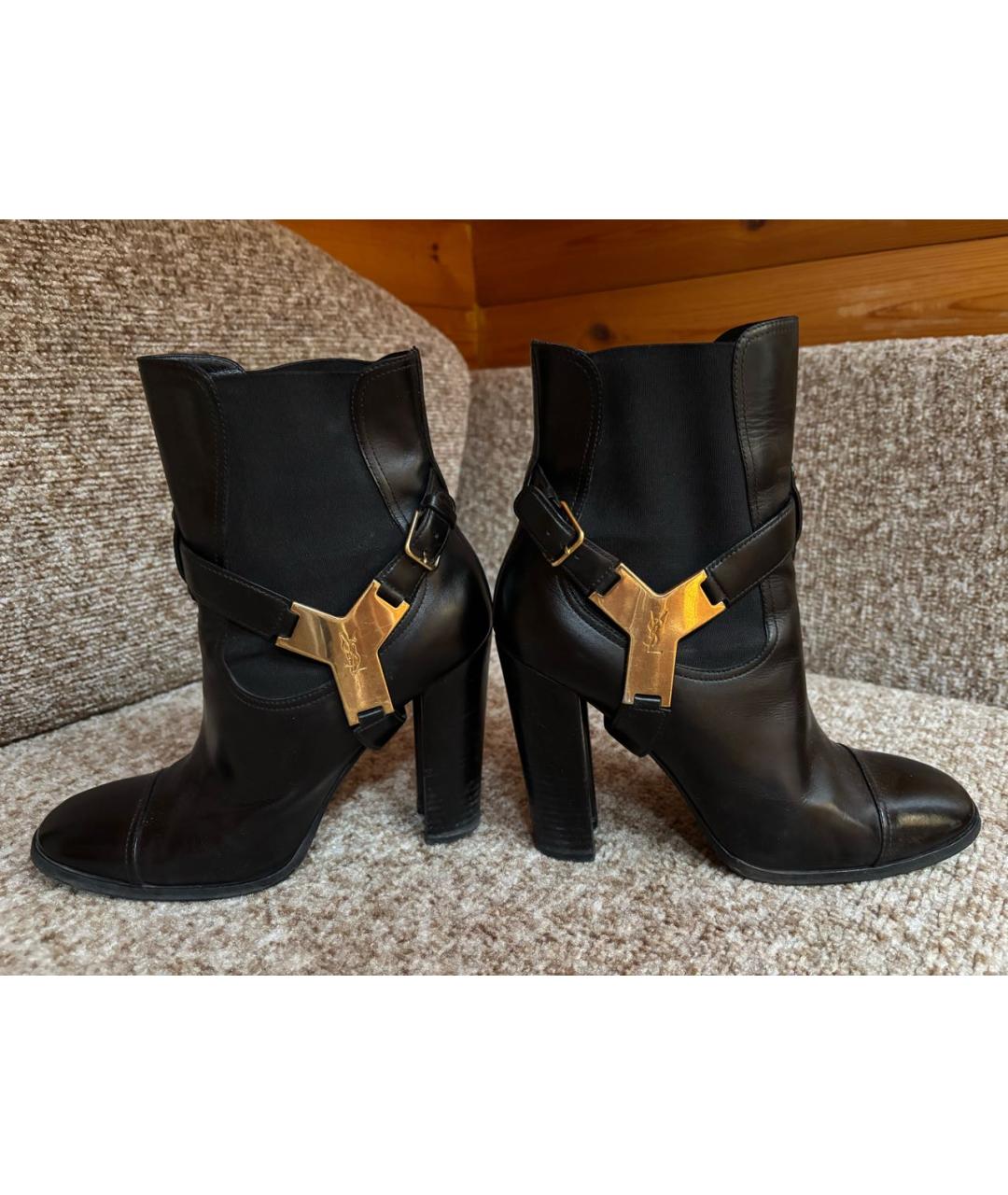 SAINT LAURENT Черные кожаные ботильоны, фото 2