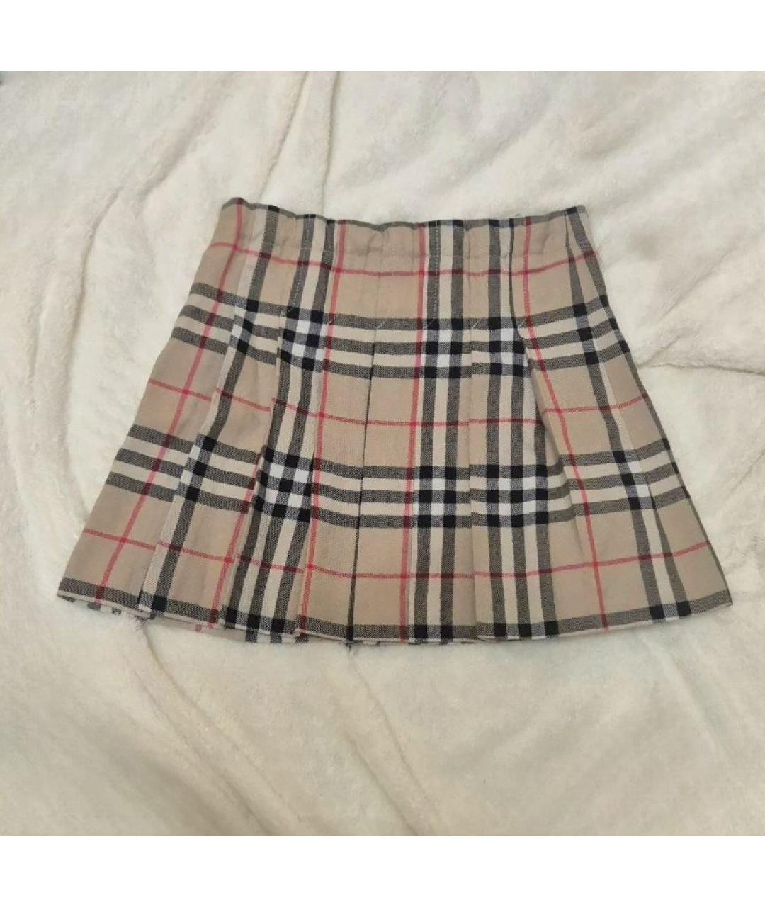 BURBERRY Бежевая полиэстеровая юбка мини, фото 2