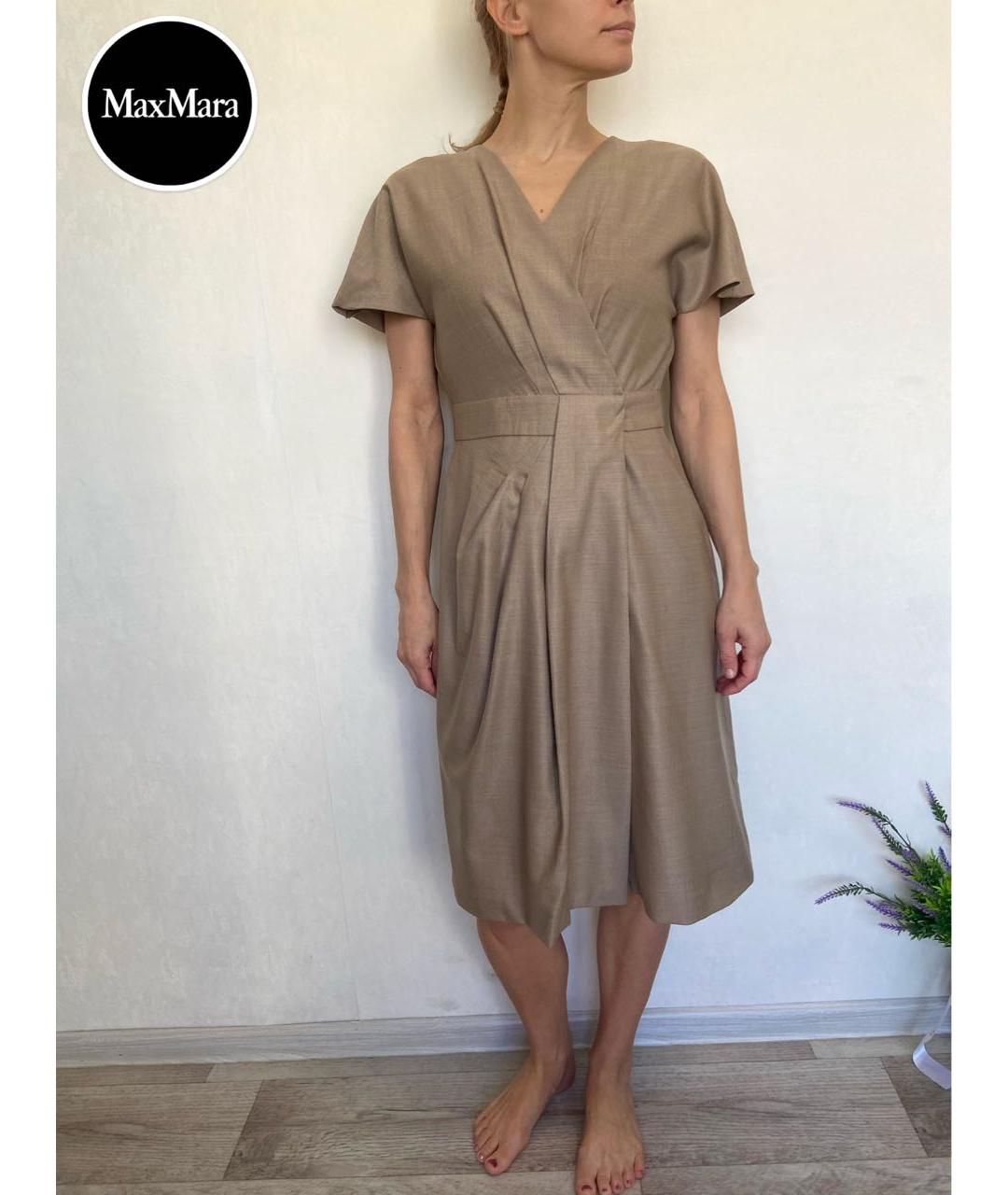 MAX MARA Бежевое шерстяное повседневное платье, фото 2