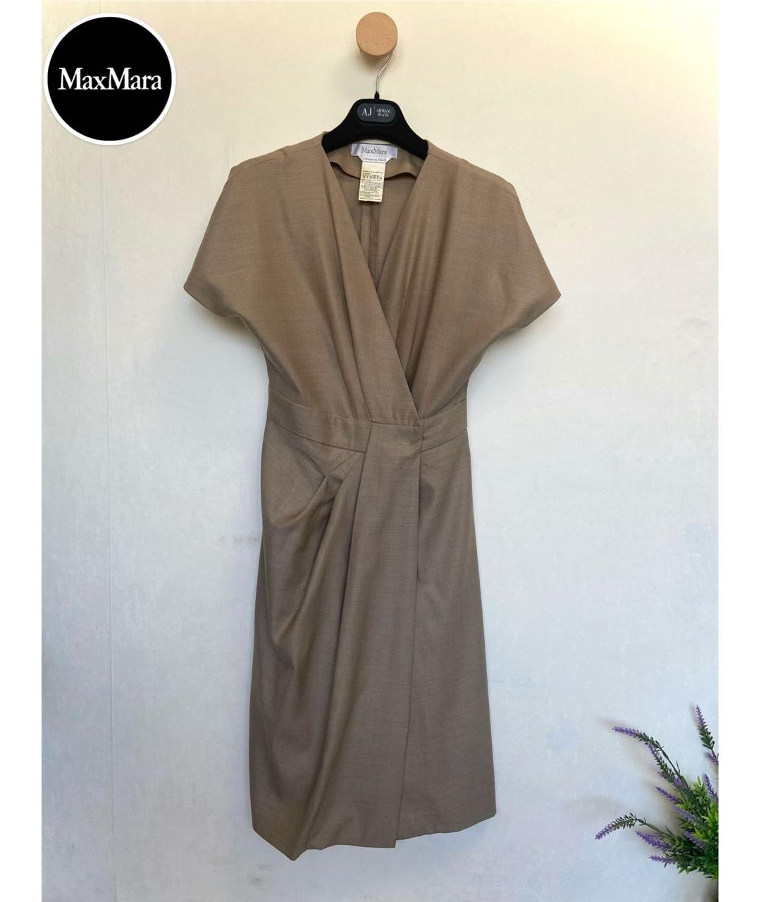 MAX MARA Бежевое шерстяное повседневное платье, фото 9