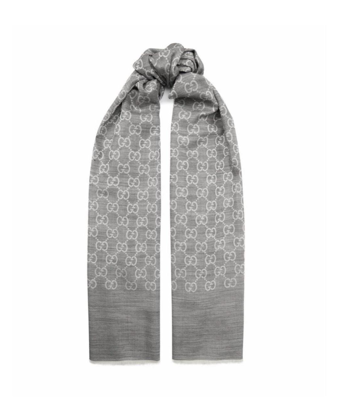 GUCCI Серый шерстяной шарф, фото 1