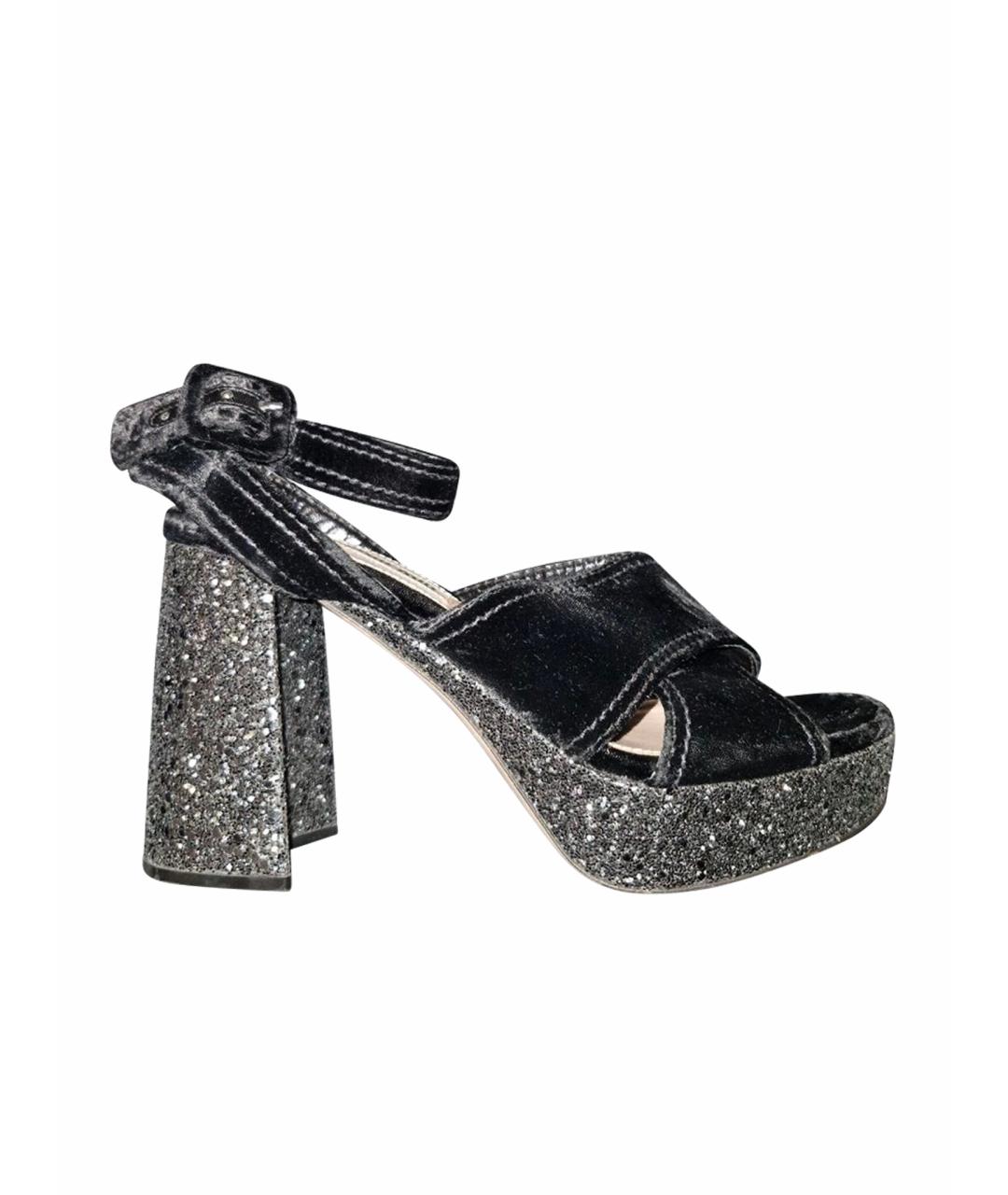 MIU MIU Черные бархатные босоножки, фото 1