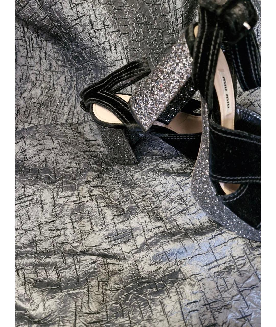 MIU MIU Черные бархатные босоножки, фото 7