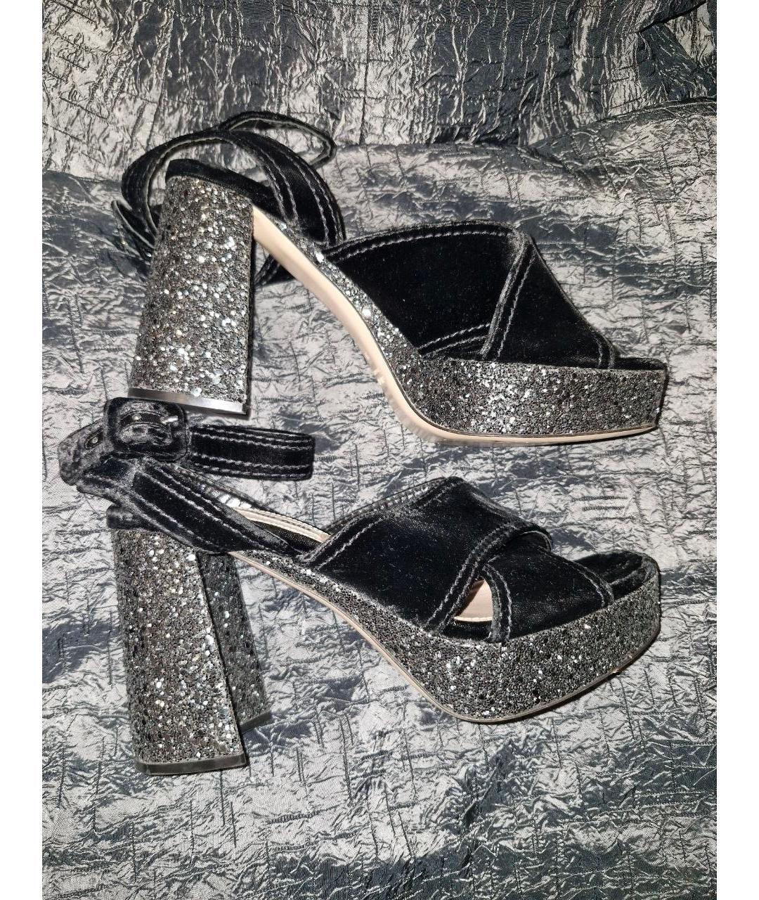 MIU MIU Черные бархатные босоножки, фото 8