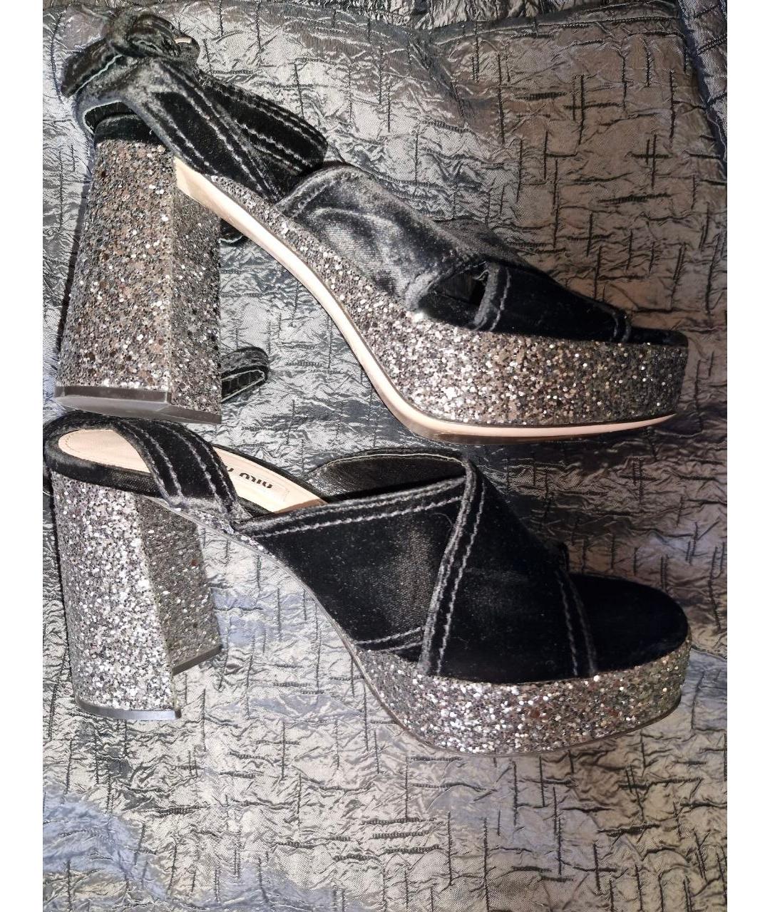 MIU MIU Черные бархатные босоножки, фото 2