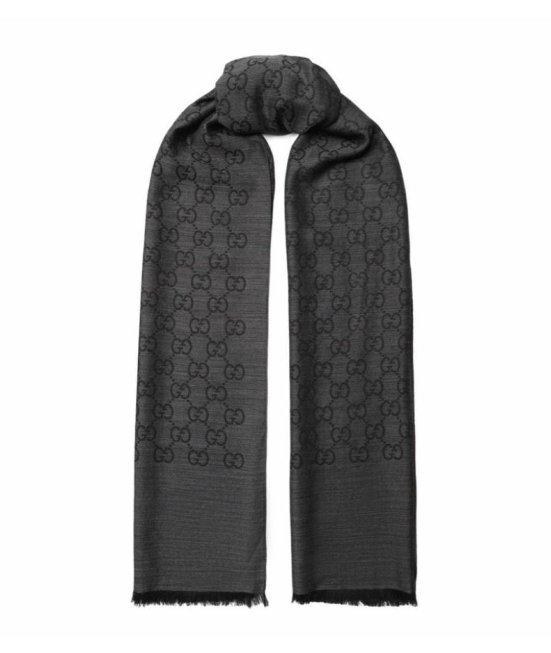 GUCCI Черный шерстяной шарф, фото 3