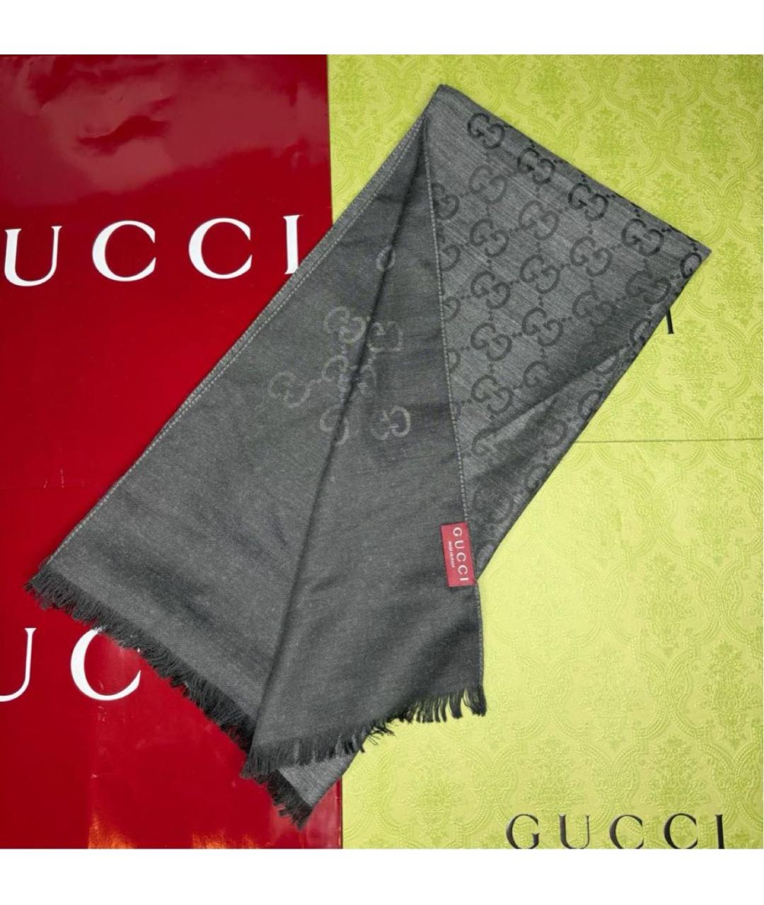 GUCCI Черный шерстяной шарф, фото 2