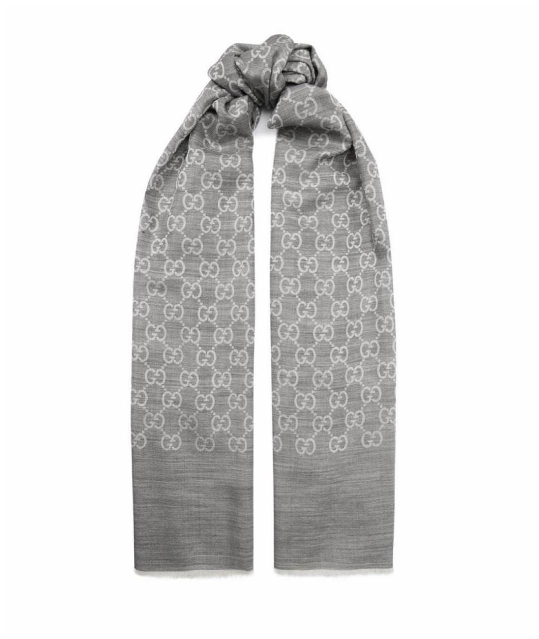 GUCCI Серый шерстяной шарф, фото 1