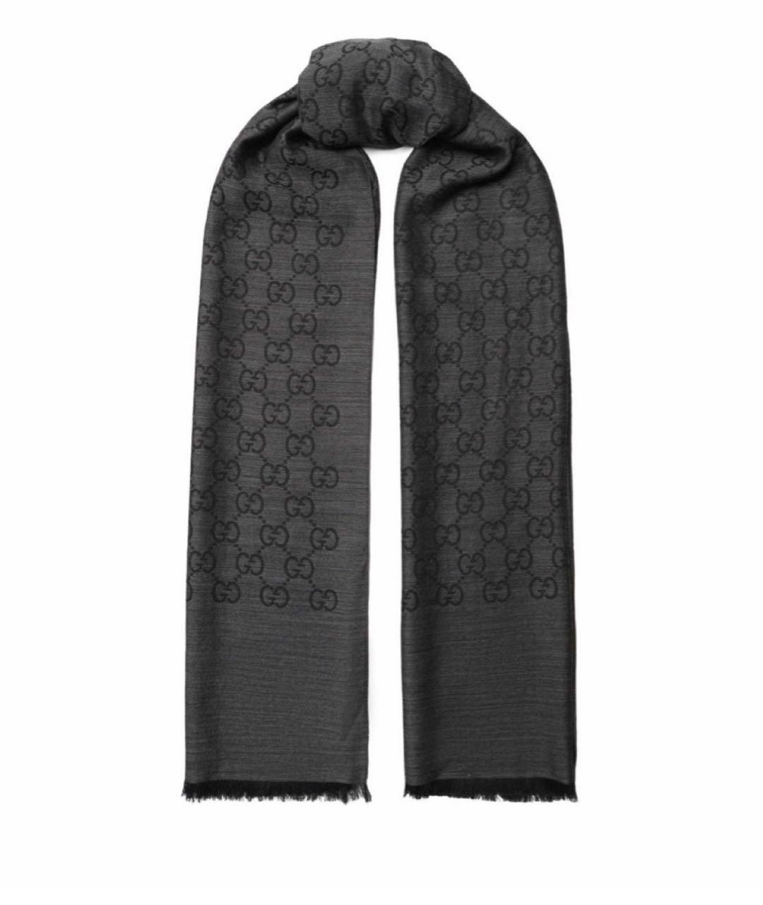 GUCCI Черный шерстяной шарф, фото 1