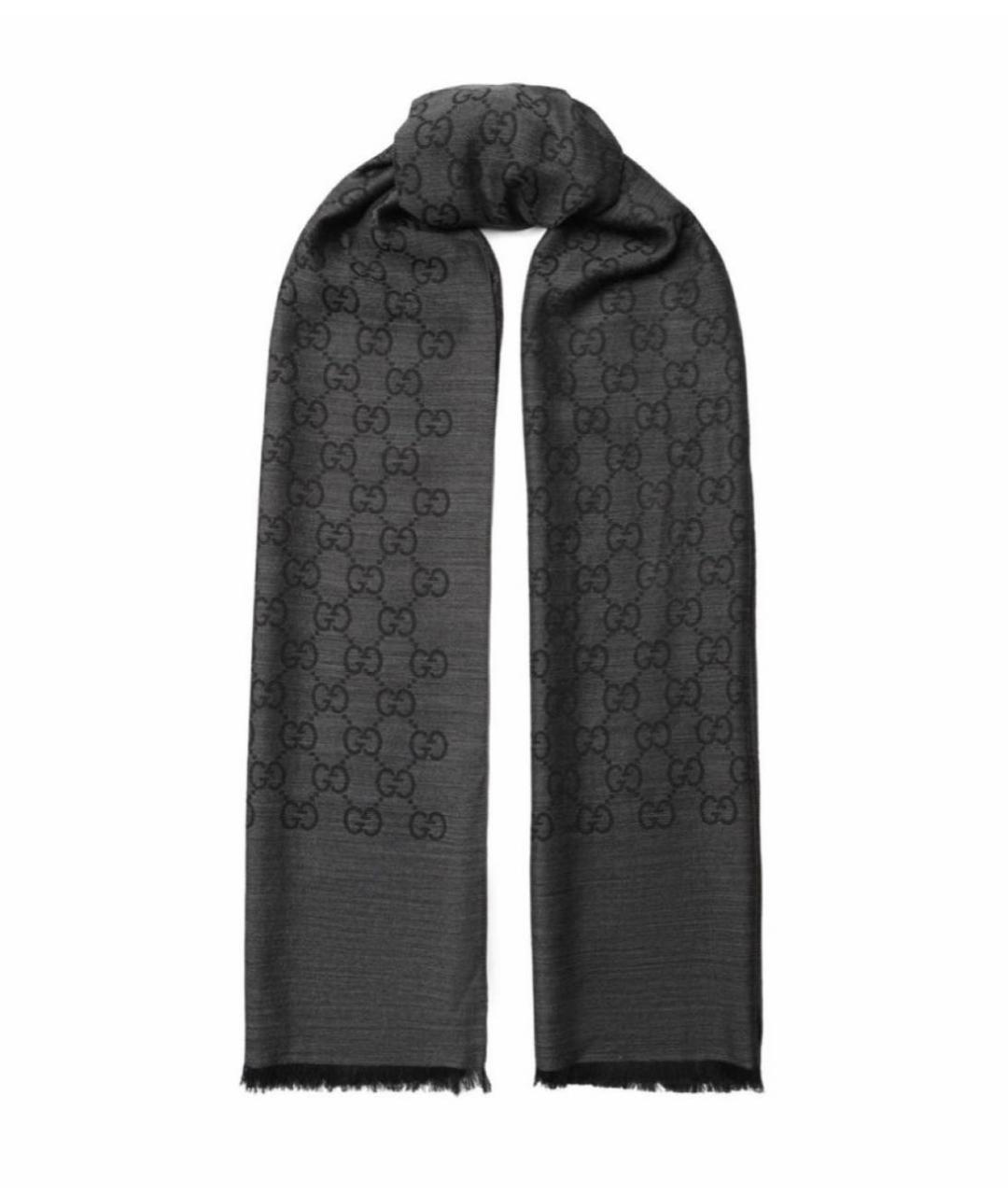 GUCCI Серый шерстяной шарф, фото 3