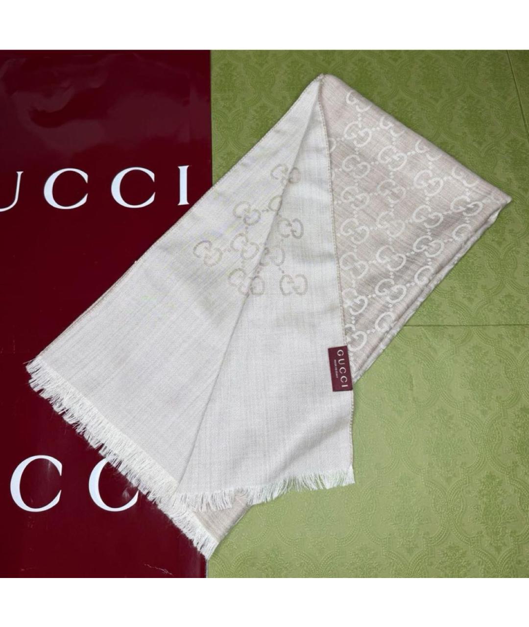 GUCCI Бежевый шерстяной шарф, фото 2