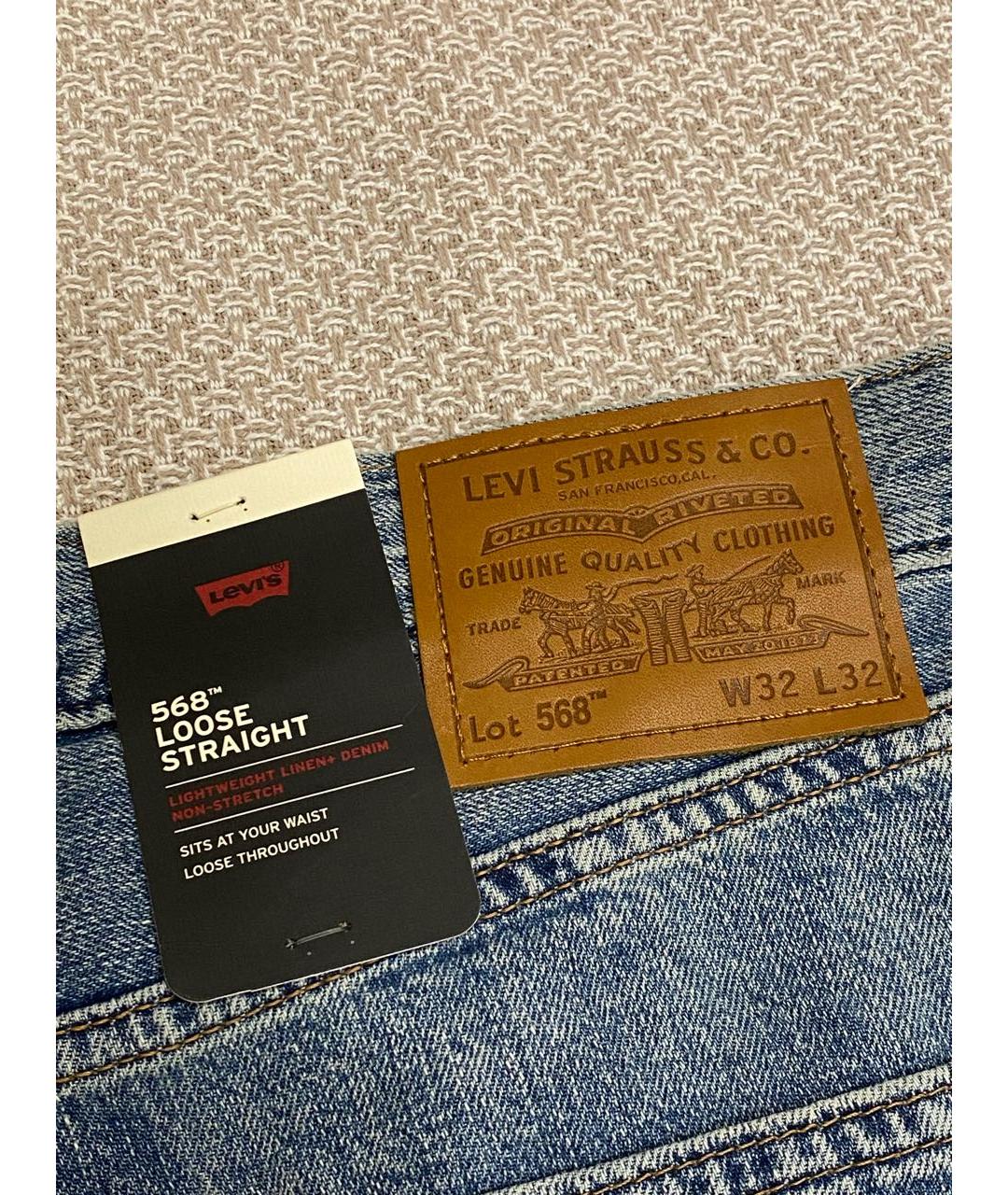 LEVI'S Голубые хлопко-льняные прямые джинсы, фото 6