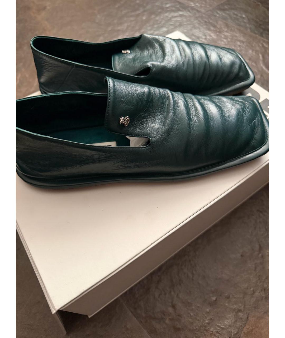 JIL SANDER Зеленые кожаные лоферы, фото 6