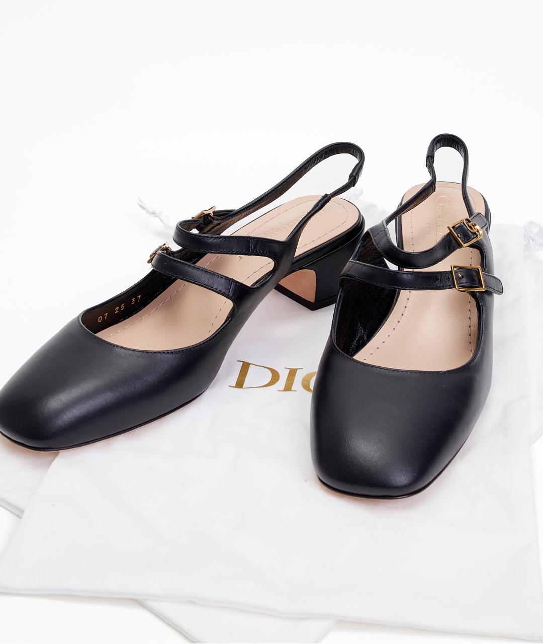 CHRISTIAN DIOR Черные кожаные лодочки на низком каблуке, фото 7