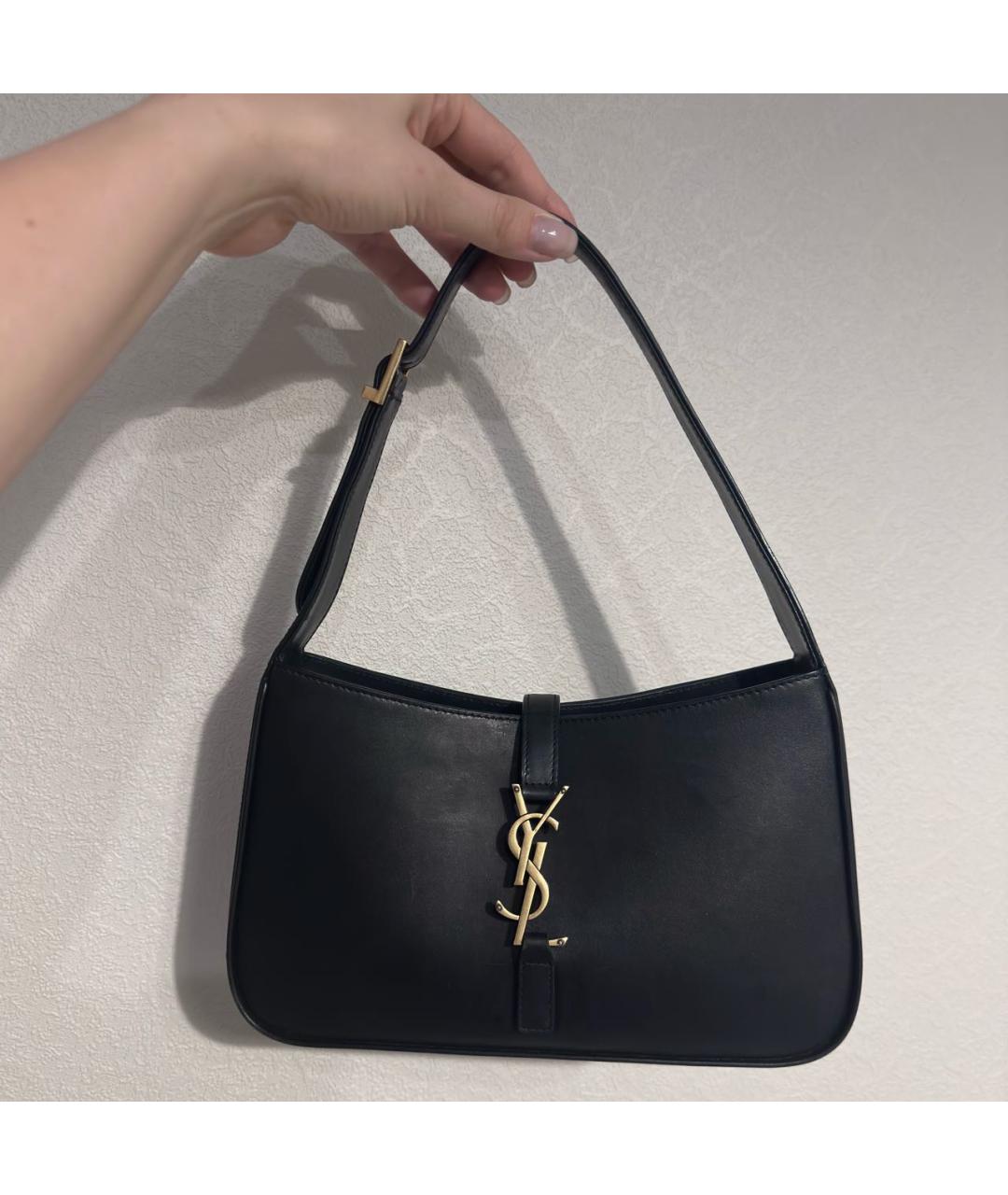 SAINT LAURENT Черная кожаная сумка с короткими ручками, фото 9