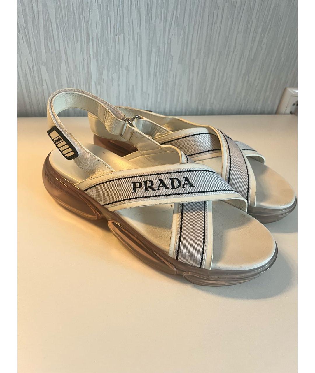 PRADA Белые кожаные сандалии, фото 6