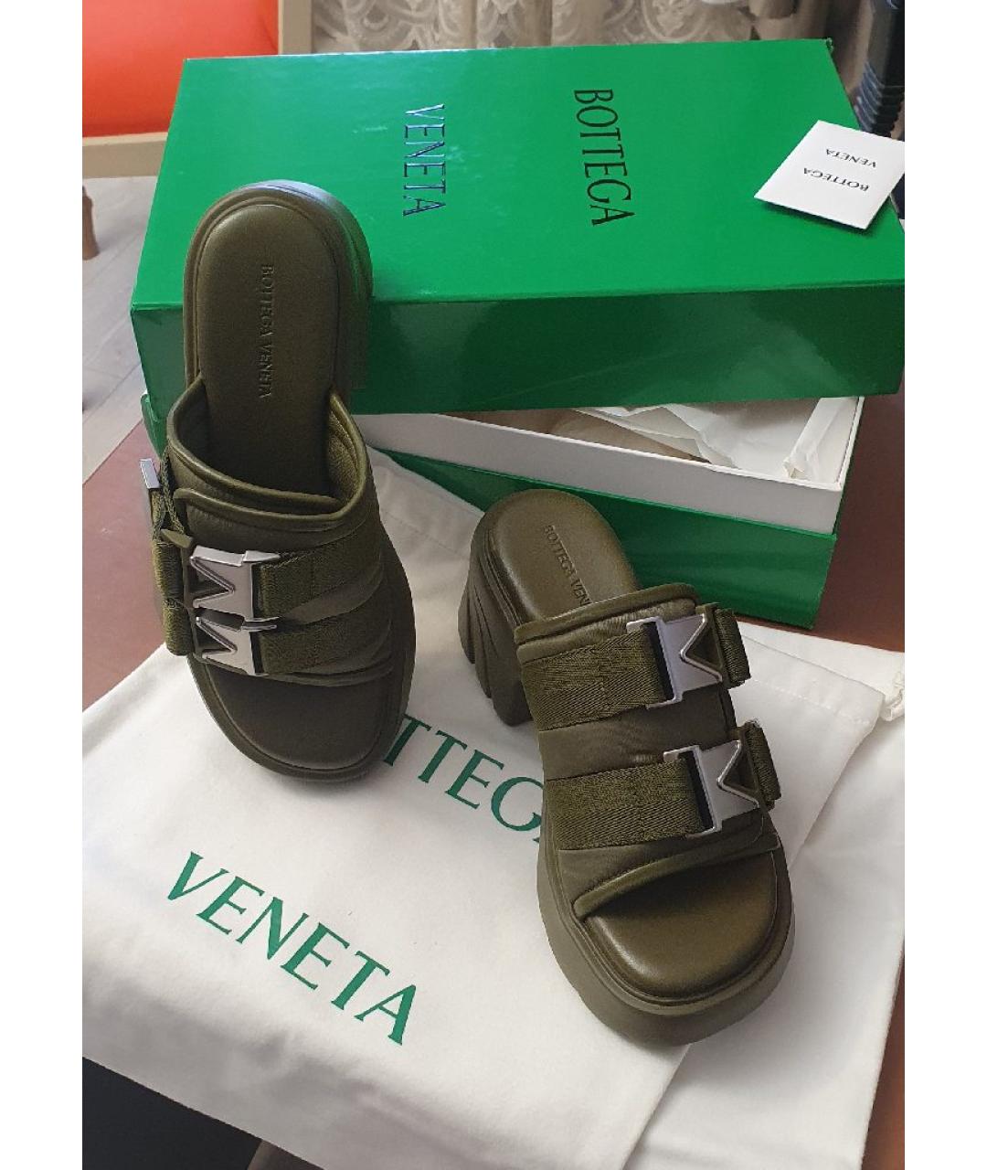 BOTTEGA VENETA Хаки текстильные сабо, фото 6
