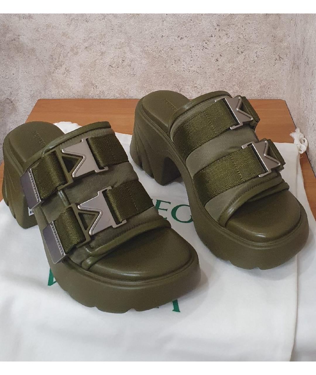 BOTTEGA VENETA Хаки текстильные сабо, фото 2