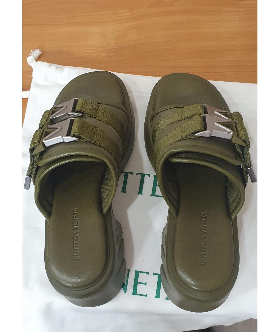 BOTTEGA VENETA Хаки текстильные сабо, фото 3