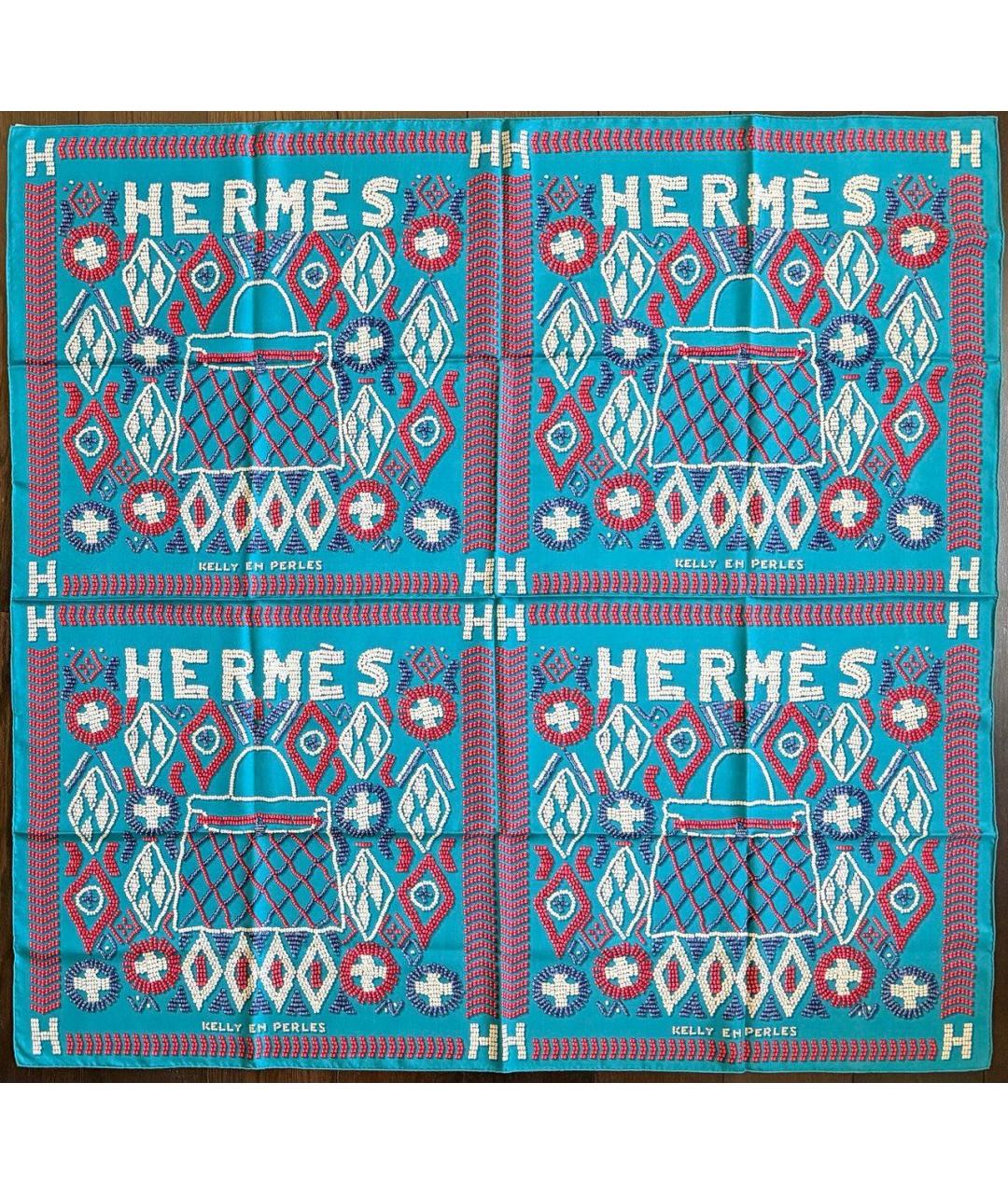 HERMES Бирюзовый шелковый платок, фото 3