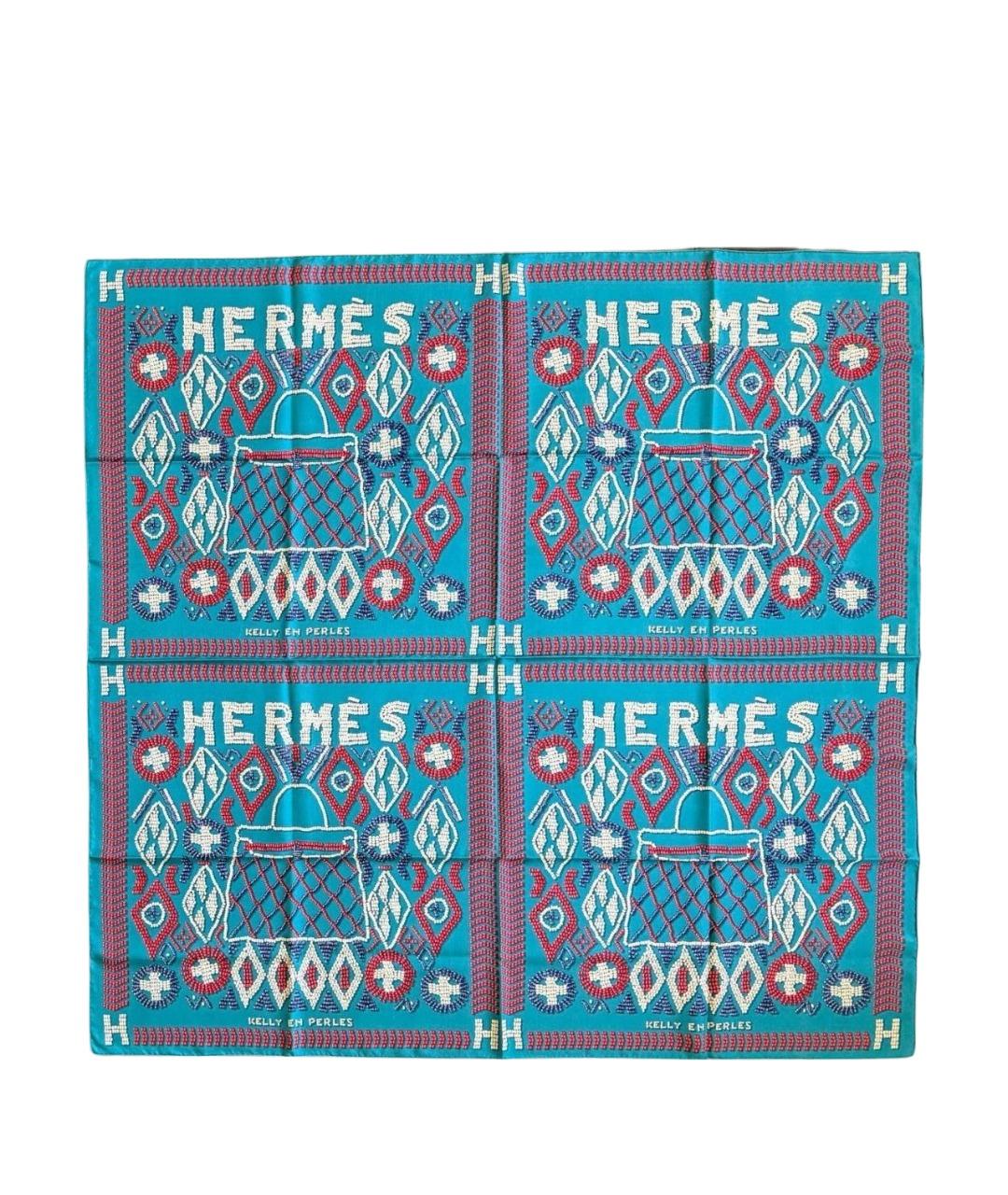 HERMES Бирюзовый шелковый платок, фото 1