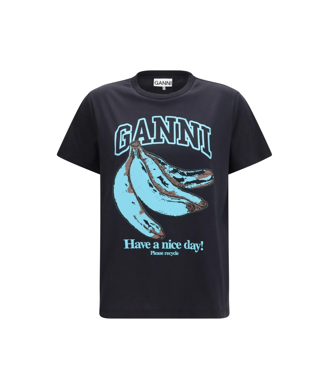 GANNI Черная хлопковая футболка, фото 1
