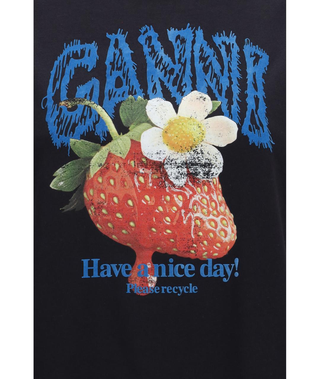 GANNI Черная хлопковая футболка, фото 3