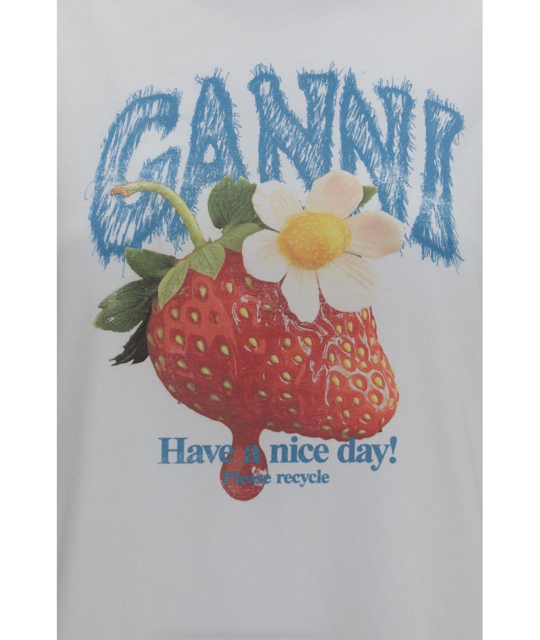 GANNI Белая хлопковая футболка, фото 3