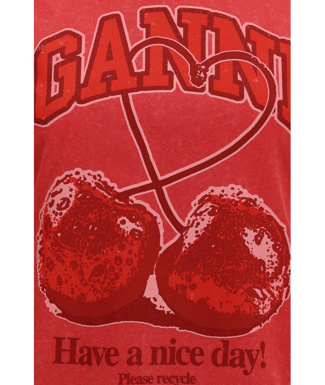 GANNI Красная хлопковая футболка, фото 3