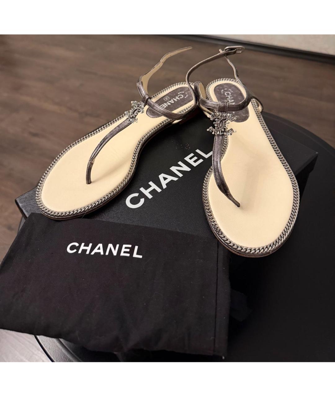 CHANEL Серые кожаные сандалии, фото 7