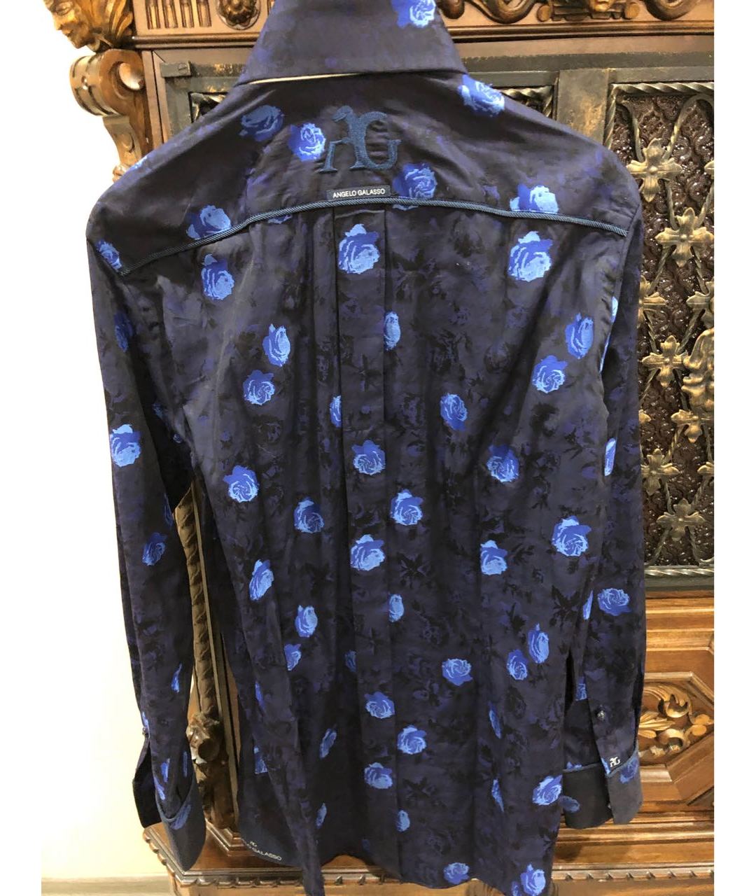 ANGELO GALASSO Синяя хлопковая кэжуал рубашка, фото 2