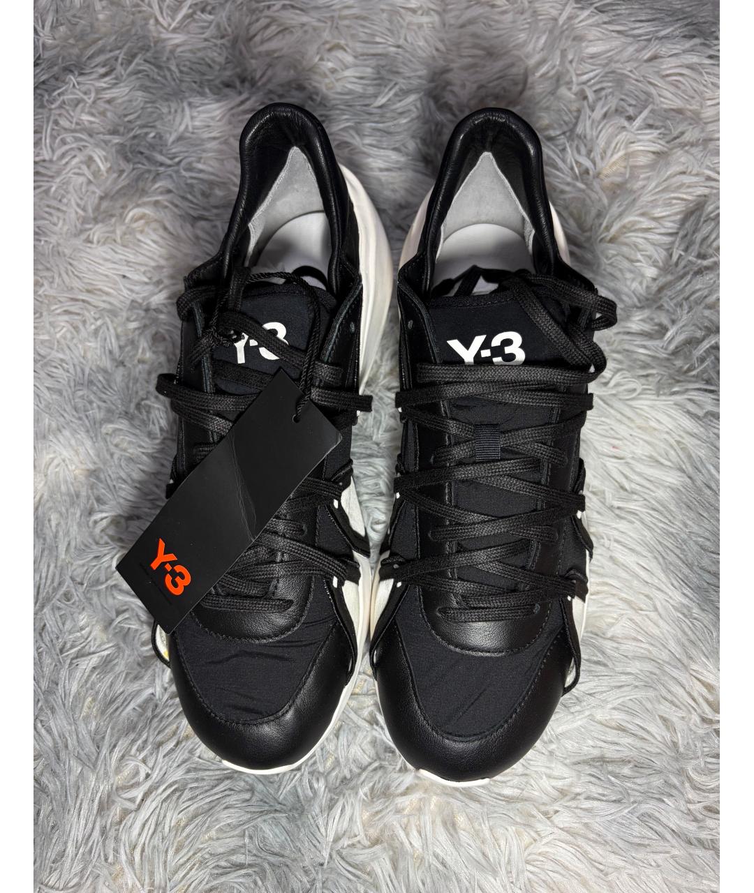 Y-3 Черные кожаные низкие кроссовки / кеды, фото 3