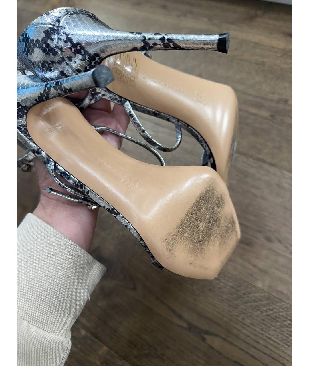 GIANVITO ROSSI Серебряные кожаные босоножки, фото 7