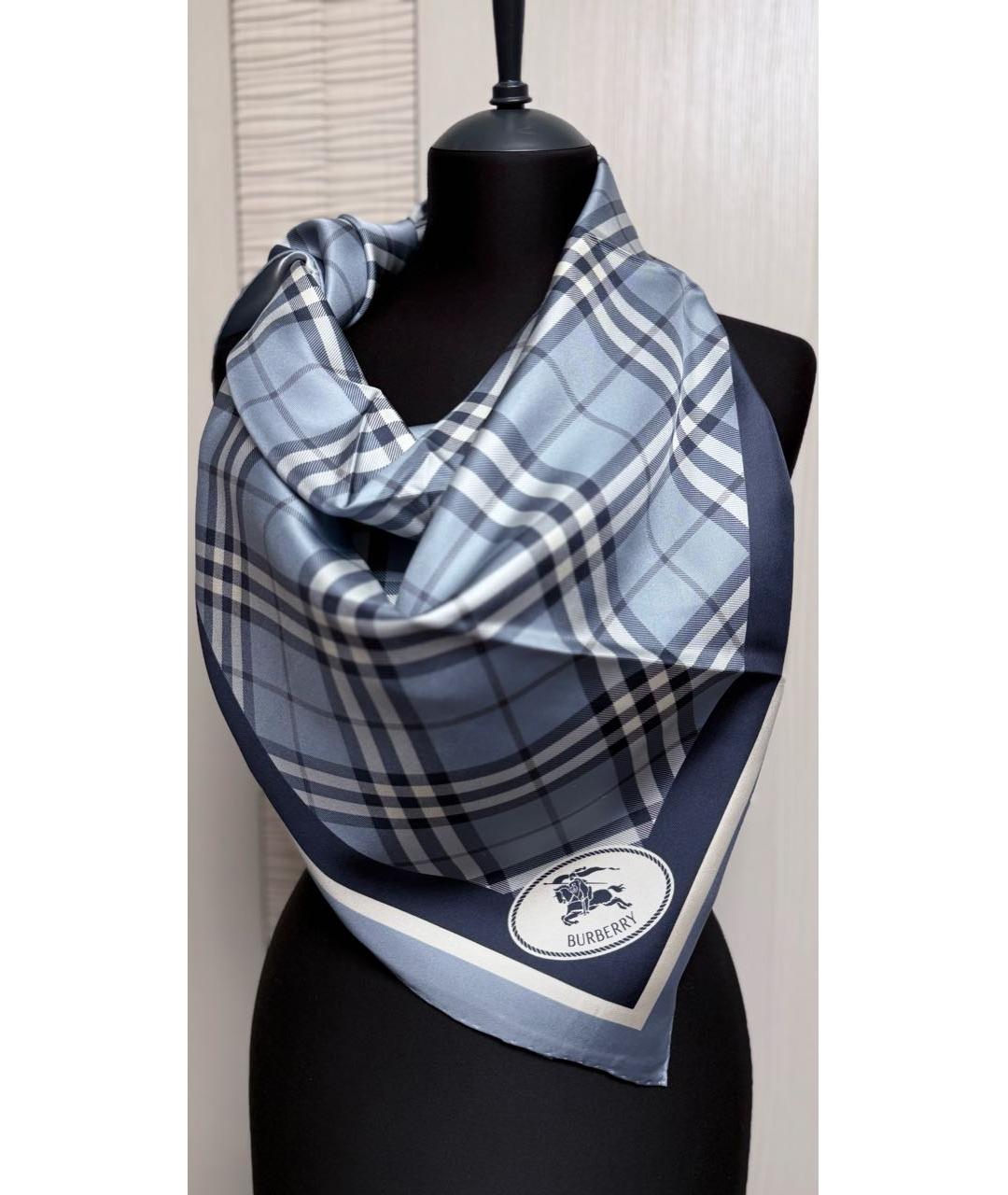 BURBERRY Голубой шелковый платок, фото 4