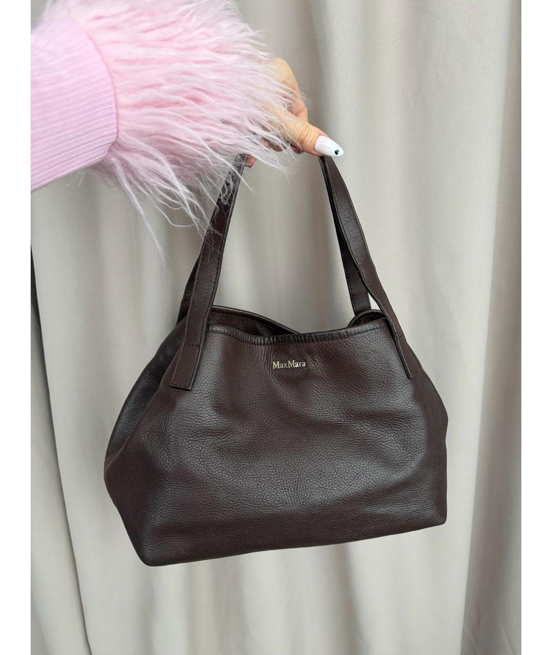 MAX MARA Коричневая кожаная сумка тоут, фото 2