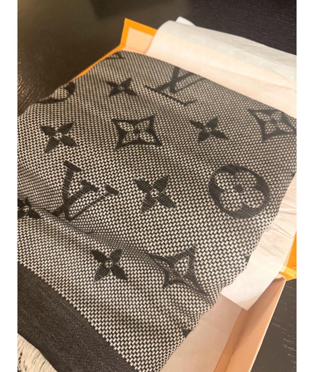 LOUIS VUITTON Черный шерстяной платок, фото 4