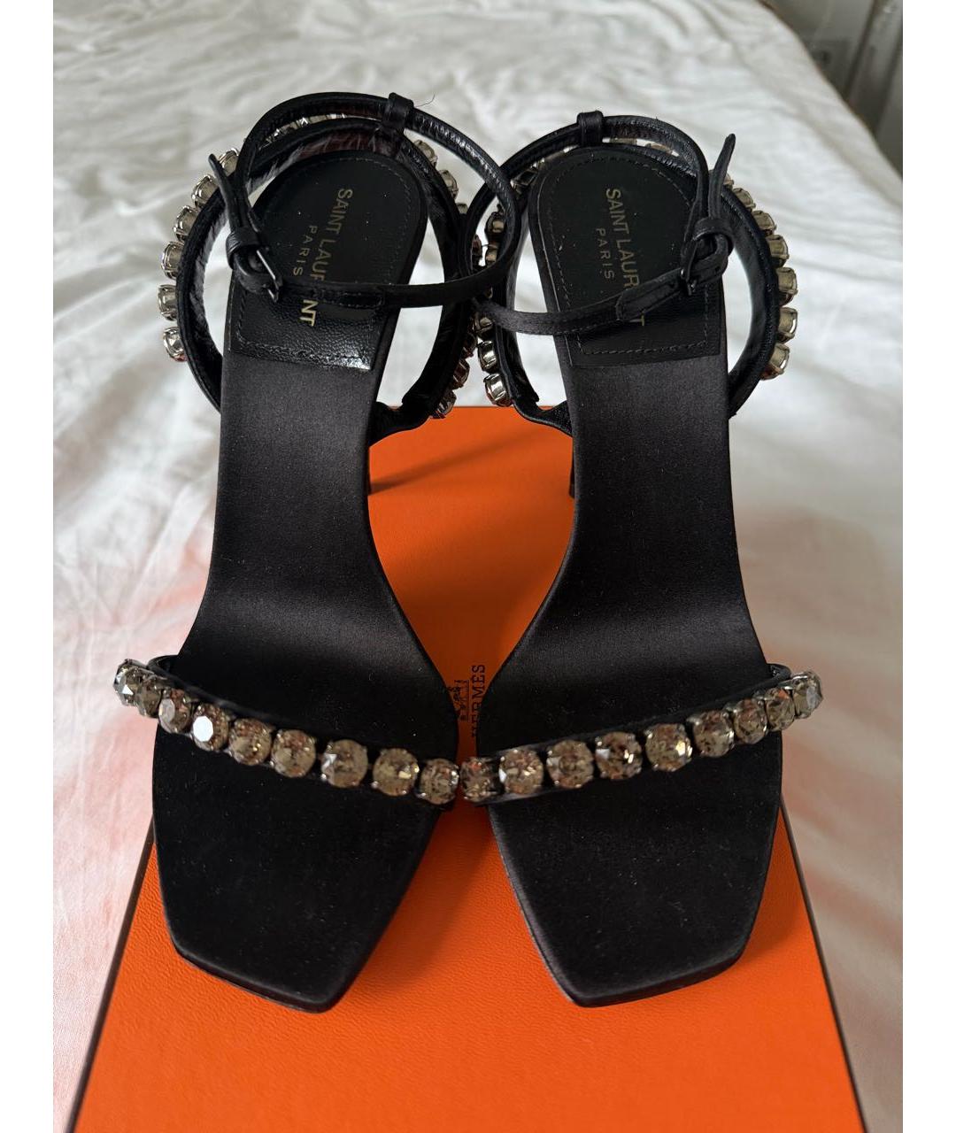 SAINT LAURENT Черные текстильные босоножки, фото 2